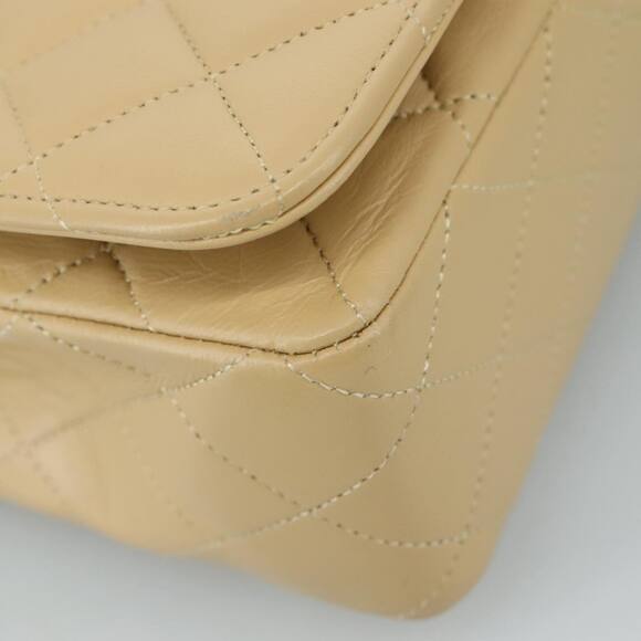 CHANEL Matelasse Chain Shoulder Bag Lamb Skin Beige Gold CC - Picture 14 of 16